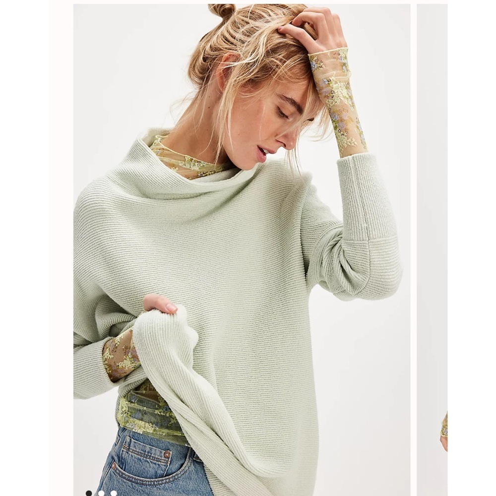 Free People Ottoman Slouchy Tunic Sweater Top Stretch Oversized Mock Textured XS